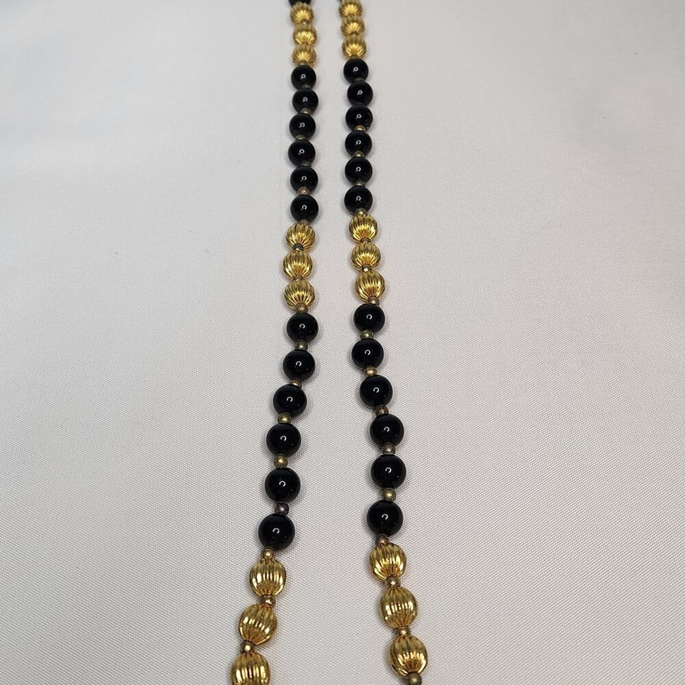 Black & Gold Beaded Necklace | 18” Vintage Statement Piece - Picture 6 of 8